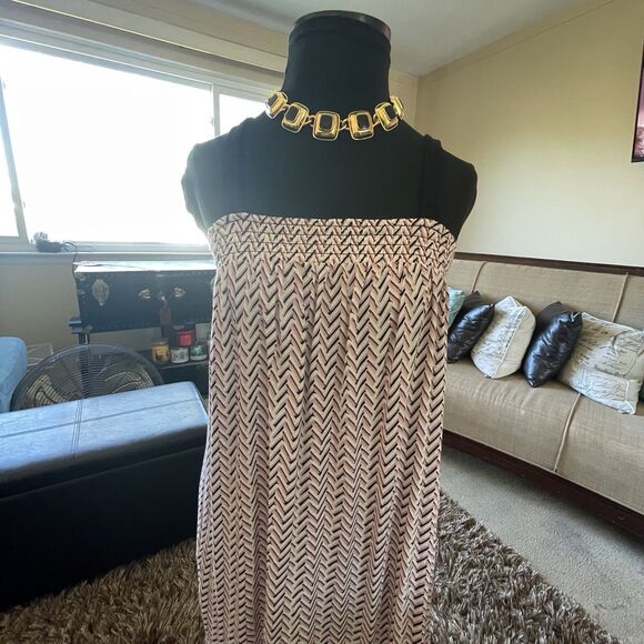 LOFT Maxi Dress Chevron Smocked Women’s Small Sleeveless Boho Casual Ruffle Work - Picture 2 of 13